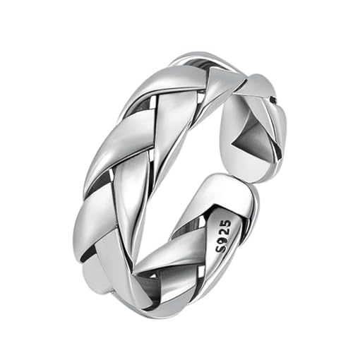 RZRPYFMM S925 Sterling Silber Männer Und Frauen 5Mm Geflochtenen Ring, Gothic Öffnung Einstellbare Mode-Schmuck,Silber,7# von RZRPYFMM