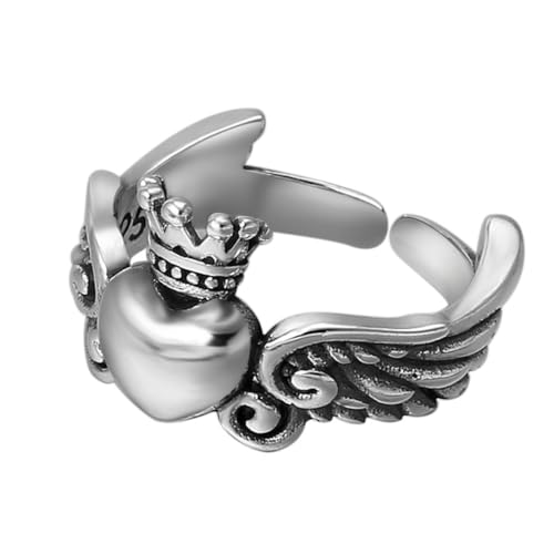 RZRPYFMM S925 Sterling Silber Männer Und Frauen Heart Crown Ring, Gothic Öffnung Einstellbare Mode-Schmuck,Silber,10# von RZRPYFMM
