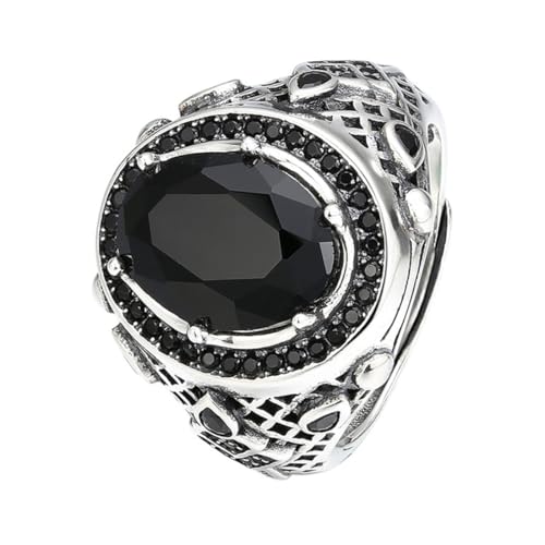 RZRPYFMM S925 Sterling Silber Männer Und Frauen Onyx Ring, Gothic Öffnung Einstellbare Mode-Schmuck,Silber,7# von RZRPYFMM