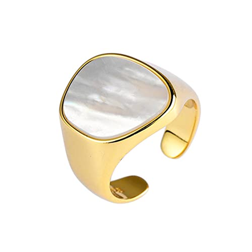 RZRPYFMM S925 Sterling Silber Muschel Stein Damen Ring, Leicht Und Einfach Sterling Silber Ring,Silber,6 von RZRPYFMM