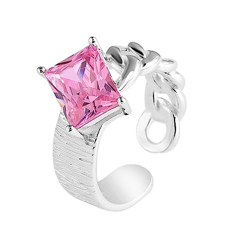 RZRPYFMM S925 Sterling Silber Offener Ring Mit Rubinen Für Frauen, Einfacher Und Vielseitiger Sterling Silber Ring,Silber,12 von RZRPYFMM