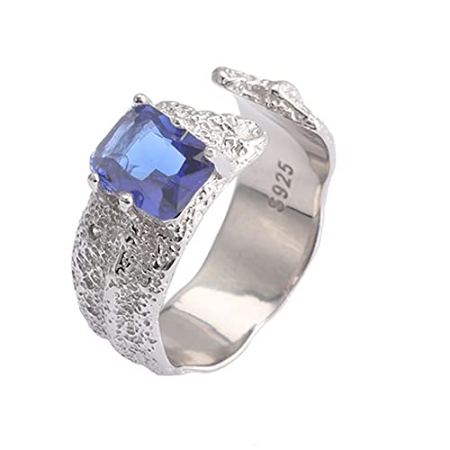 RZRPYFMM S925 Sterling Silber Saphir Damen Ring, Nischen-Design Unregelmäßig Sterling Silber Ring,Silber,11 von RZRPYFMM