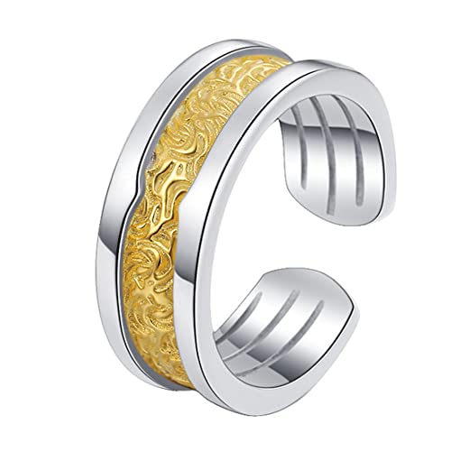 RZRPYFMM S925 Sterling Silber Tan Gras Muster Frauen Ring, 2 Ton Weg Sterling Silber Ring,Silber,10 von RZRPYFMM