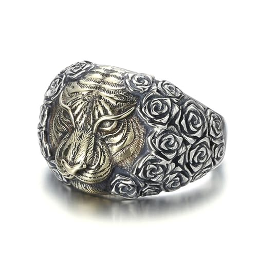 RZRPYFMM S925 Sterling Silber Tiger Kopf Männer Ring, Vintage Personalisierte Sterling Silber Ring,Silber,7 von RZRPYFMM