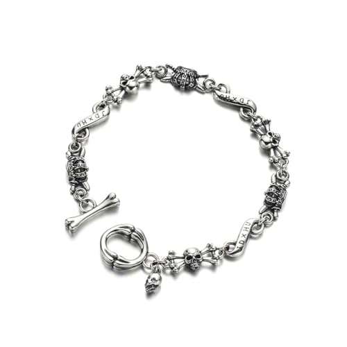 RZRPYFMM S925 Sterling Silber Totenkopf Armband Für Männer, Modische Und Einfache Sterling Silber Armband,Silber,20cm von RZRPYFMM