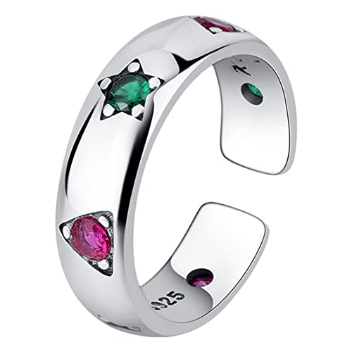 RZRPYFMM S925 Sterling Silber Und Rosa Smaragd Frauen Ring, Mode Punk Sterling Silber Ring, 7, Silber, Kristall von RZRPYFMM