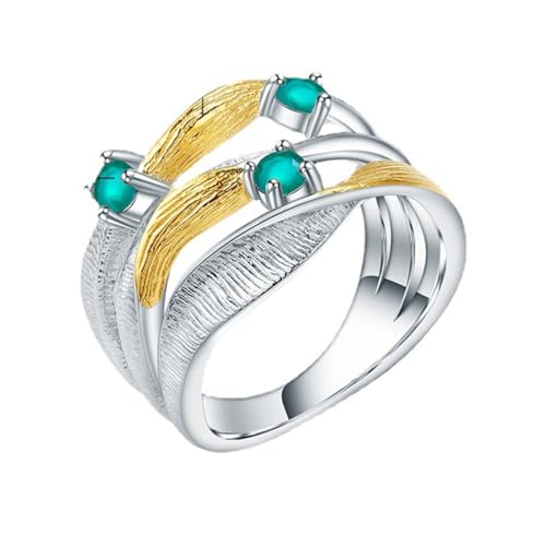 RZRPYFMM S925 Sterling Silber Und Smaragd Ring, Durchbrochene Mode Frauen Sterling Silber Ring,Silber,10 von RZRPYFMM