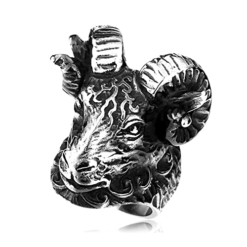 RZRPYFMM Totenkopf Ring Satan Ziege Totenkopf Ring Herren Edelstahl Motorrad Ring Herren Punk Gothic Ring Größe 7-13,Silber,13 von RZRPYFMM