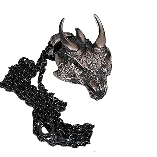 RZRPYFMM Viking Evil Dragon Head Anhänger Halskette Drachenkopf Anhänger Halskette Herren Junge Cooler Punk Schmuck Nordischen Skandinavischen Schmuck Halskette,Schwarz,60 von RZRPYFMM