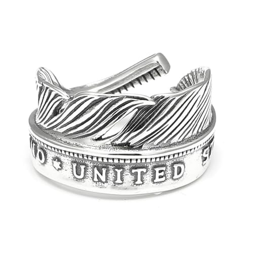 RZRPYFMM Vintage 925 Sterling Silber Feder Männer Ring, Monogrammiert Sterling Silber Ring,Silber,8 von RZRPYFMM
