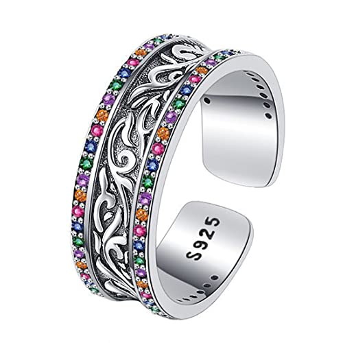 RZRPYFMM Vintage S925 Sterling Silber Frauen Doppelseitige Diamant Ring Mode Sterling Silber Ewiger Ring, 7, Silber, Kristall von RZRPYFMM