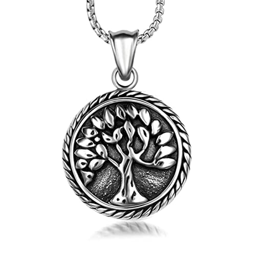 RZRPYFMM Wikinger Lebensbaum Edelstahl Anhänger Halskette Punk Lokomotive Herren Und Damen Universal Glücksanhänger Zubehör,Silber,60 von RZRPYFMM