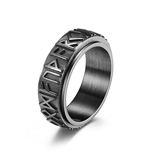 RZRPYFMM Wikinger Rune Edelstahl Rotierender Ring Nordische Symbole Heidnischer Keltischer Ehering Skandinavischer Herren- Und Damenschmuck,Schwarz,7 von RZRPYFMM