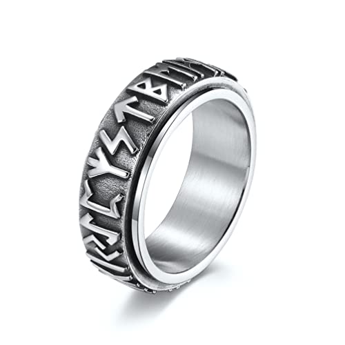 RZRPYFMM Wikinger Rune Edelstahl Rotierender Ring Nordische Symbole Heidnischer Keltischer Ehering Skandinavischer Herren- Und Damenschmuck,Silber,12 von RZRPYFMM