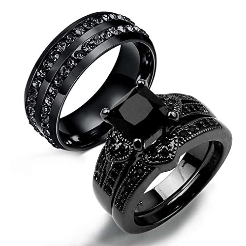 RZRPYFMM Zweiteiliger Paar Zirkon Ring Ehering 2 Stück Diamant Einfache Mode Personalisierte Ring Braut Und Bräutigam Set Schmuck,Schwarz,8 von RZRPYFMM