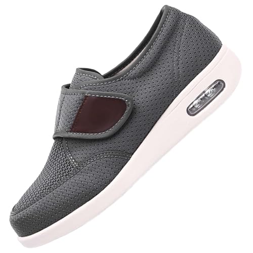 RZYW Schuhe Herren Klettverschluss Senioren Hausschuhe Diabetiker Schuhe Herren Extra Weit Orthopädische Schuhe Damen und Herren Orthopädische Hausschuhe,Grau,44.5 EU von RZYW