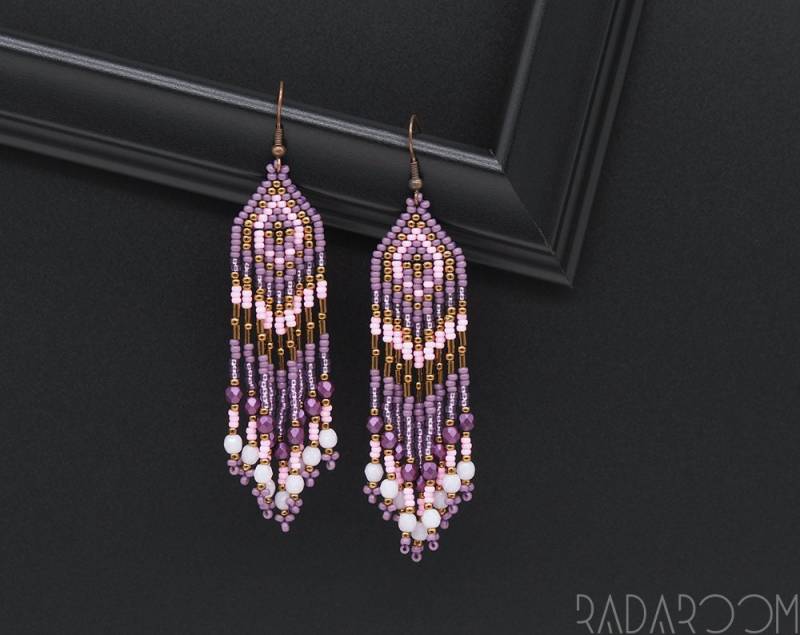 Beaded Long Earrings Fringe Beaded Statement Boho Style Eye Catching Dangle Gift For Her Etsy von RaDaRoom