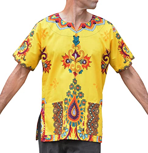 RaanPahMuang Afrika-Stil mit Speerkopf-Herz, afrikanisches Dashiki-Hemd, strahlende Farben, Paisley – Hellgelb, Medium RaanPahMuang Afrika-Stil mit Speerkopf-Herz, afrikanisches Dashiki-Hemd, strahlende Farben, Paisley – Hellgelb, Medium von RaanPahMuang
