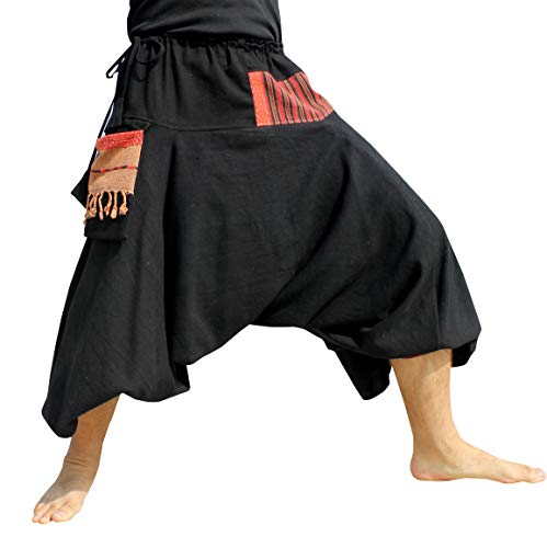 RaanPahMuang Japanische Formelle Edo Courtesan Hose mit gebundenen Bündchen und gewebten Patches - Schwarz - Klein RaanPahMuang Japanische Formelle Edo Courtesan Hose mit gebundenen Bündchen und gewebten Patches - Schwarz - Klein von RaanPahMuang