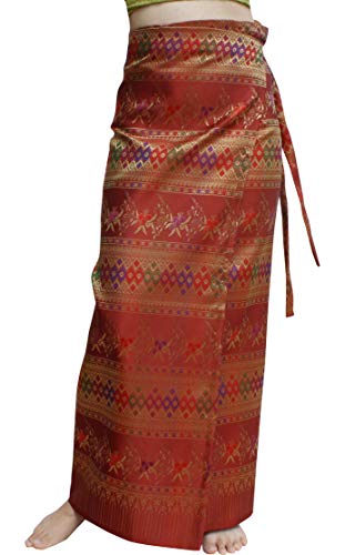 RaanPahMuang Marke Traditionelle Thailand Luxuriöse Seide Wrap Rock Thai Formale Sarong, Eungluwang - Dunkelrot, X-Groß von RaanPahMuang