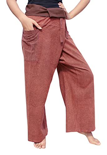 RaanPahMuang Thailändische Anglerhose Herren Damen Lose Yoga Pirat Haremshose 100% Baumwolle Unisex Kimono Hose, Stonewashmuang Braun, L/XL von RaanPahMuang