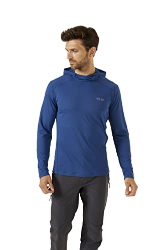 RAB Herren Force Hoody Leichtes Langarm-Unterhemd mit Kapuze zum Wandern, Klettern und Trailrunning, Nightfall Blue, L von Rab