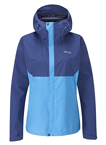 Rab Downpour Eco Damen-Jacke, wasserdicht, atmungsaktiv, zum Wandern, Trekking, Klettern, Nightfall Blue/Alaska Blue, 36 von Rab