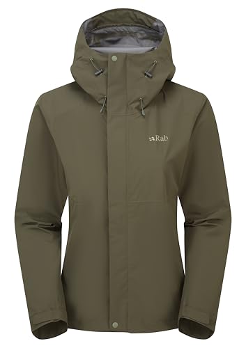 Rab Damen Daunenjacke - Leichter wasserdichter Kapuzenmantel zum Wandern & Trekking, army, XL von Rab