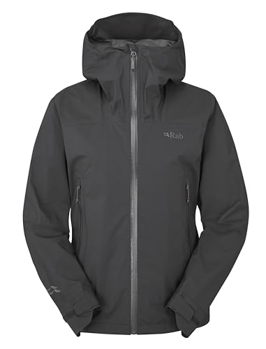 Rab Damen Downpour Light Jacket - Leichter wasserdichter Kapuzenmantel zum Wandern & Trekking, Anthrazit, XS von Rab