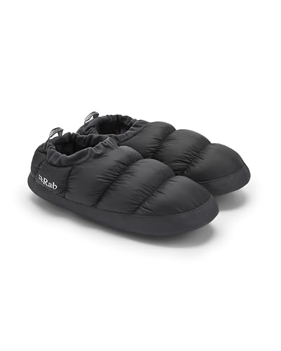 Rab Down Hut Slipper – leichte, isolierte Daunenstiefel zum Skifahren und Bergsteigen – Schwarz – Größe S von Rab