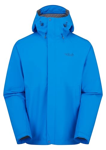 Rab Herren Downpour Jacke - Leichter wasserdichter Kapuzenmantel zum Wandern & Trekking, Maya, blau, L von Rab