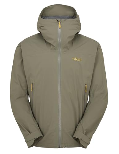 Rab Herren Downpour Light Jacket Leichte wasserdichte Kapuzenjacke zum Wandern & Trekking, Hellkhaki, M von Rab