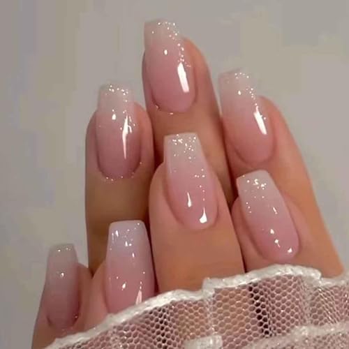 RabbFit French Tip Nails Long Press on Nails Coffin Fake Nails Pink Nails Full Cover Nail Glossy Nails for Women 24 PCS/Set von RabbFit