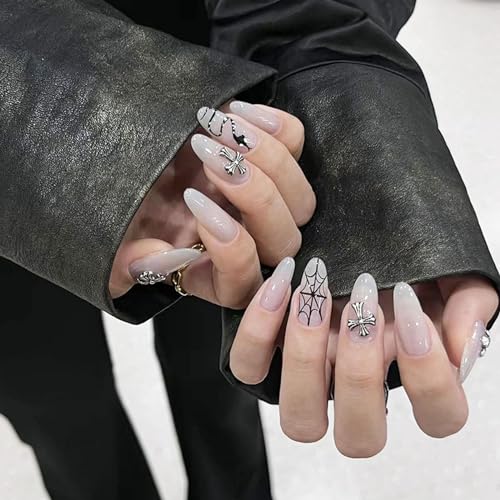 RabbFit Pack of 24 Spider Web Nails Snake Nail Art Nails，Press On Nails，Artistic nail art with spider web, snake and cross，Full Cover Nail Glossy Nails for Women von RabbFit