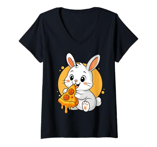 Damen Lustiges Kaninchen isst Pizza Grafik Jungen Mädchen Kaninchenliebhaber T-Shirt mit V-Ausschnitt Damen Lustiges Kaninchen isst Pizza Grafik Jungen Mädchen Kaninchenliebhaber T-Shirt mit V-Ausschnitt von Rabbit Eating Pizza Graphic Design