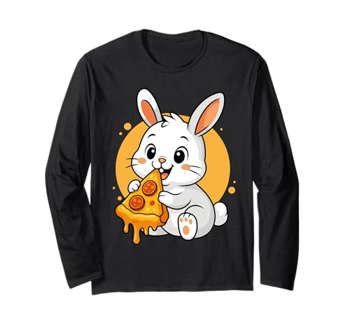 Lustiges Kaninchen isst Pizza Grafik Jungen Mädchen Kaninchenliebhaber Langarmshirt von Rabbit Eating Pizza Graphic Design