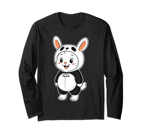 Kawaii Kaninchen im Panda Kostüm für Mädchen Kinder Kaninchenliebhaber Langarmshirt von Rabbit In Panda Costume Kawaii Design