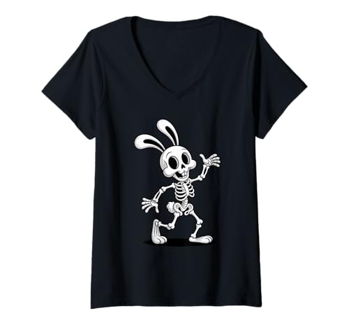 Damen Halloween Hase Skelett Gruselige Hasen T-Shirt mit V-Ausschnitt Damen Halloween Hase Skelett Gruselige Hasen T-Shirt mit V-Ausschnitt von Rabbit Lover Gifts