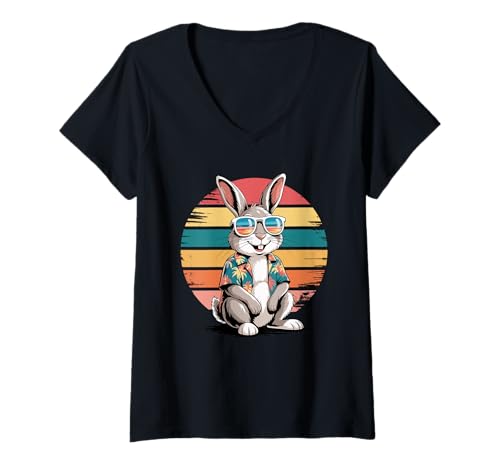 Damen Kaninchen Sonnenbrille Hawaii Strand Sommer Urlaub T-Shirt mit V-Ausschnitt Damen Kaninchen Sonnenbrille Hawaii Strand Sommer Urlaub T-Shirt mit V-Ausschnitt von Rabbit Lover Gifts