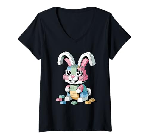 Damen Spielzeugbausteine Hase Kaninchen Hasen T-Shirt mit V-Ausschnitt Damen Spielzeugbausteine Hase Kaninchen Hasen T-Shirt mit V-Ausschnitt von Rabbit Lover Gifts
