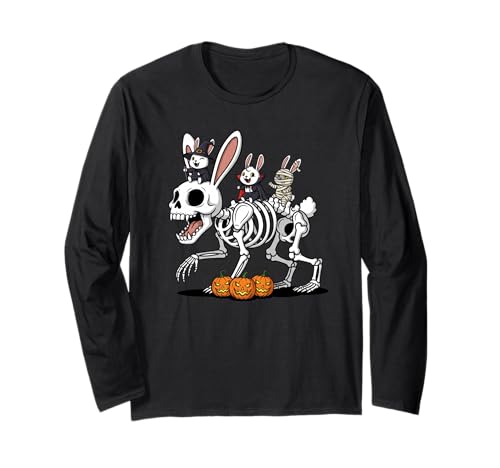 Lustiges Kaninchen-Skelett Mama Hexe Halloween Kinder Herren Damen Langarmshirt von Rabbit Lovers Cute Halloween Outfits for Boy Girl