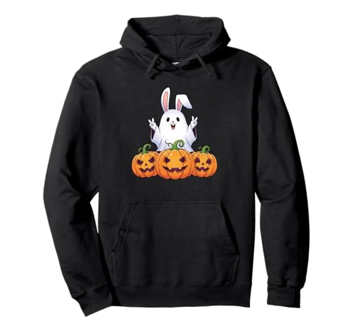 Lustiger Hasengeist Kürbis Boo Halloween Kinder Herren Damen Pullover Hoodie von Rabbit Lovers Halloween Ghost Pumpkin Outfits
