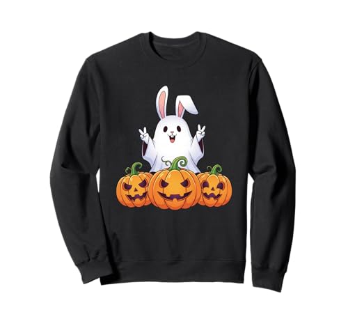 Lustiger Hasengeist Kürbis Boo Halloween Kinder Herren Damen Sweatshirt von Rabbit Lovers Halloween Ghost Pumpkin Outfits