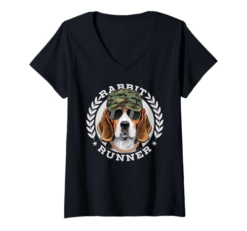 Damen Kaninchen-Läufer-Beagle-Hund im Militärstil-Logo-Doglover T-Shirt mit V-Ausschnitt Damen Kaninchen-Läufer-Beagle-Hund im Militärstil-Logo-Doglover T-Shirt mit V-Ausschnitt von Rabbit Runner Beagle Dog im Logo im Militärstil