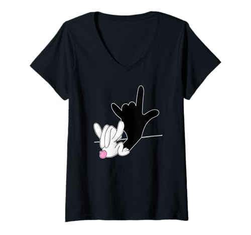 Damen Ich liebe dich Zeichensprache Kaninchen Schatten T-Shirt mit V-Ausschnitt Damen Ich liebe dich Zeichensprache Kaninchen Schatten T-Shirt mit V-Ausschnitt von Rabbit shadow sign language Tee
