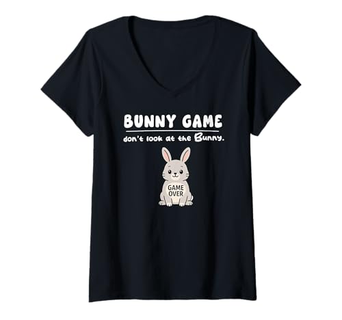 Damen Lustiges Kaninchen-Spiel Don't Look Game Over für Jungen Mädchen Kinder T-Shirt mit V-Ausschnitt von RabbitBunnyAxis1