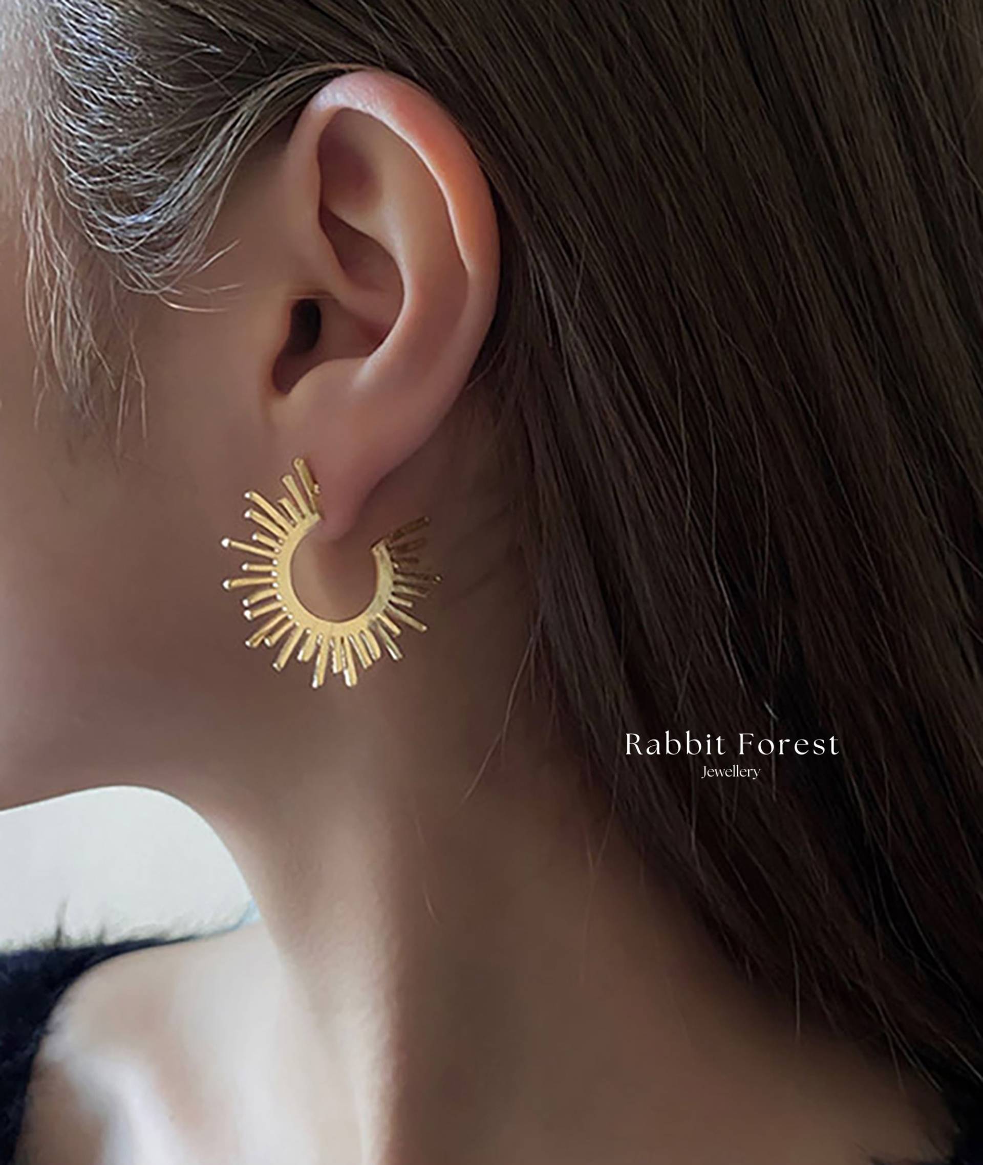 Gold Farbe Sun Ohrringe, Glorious Statement Ohrringe Halskette Set, 14K Vergoldet, Trendy Star Half Hoop, Ohrstecker, Einzigartige Große von RabbitForestUK