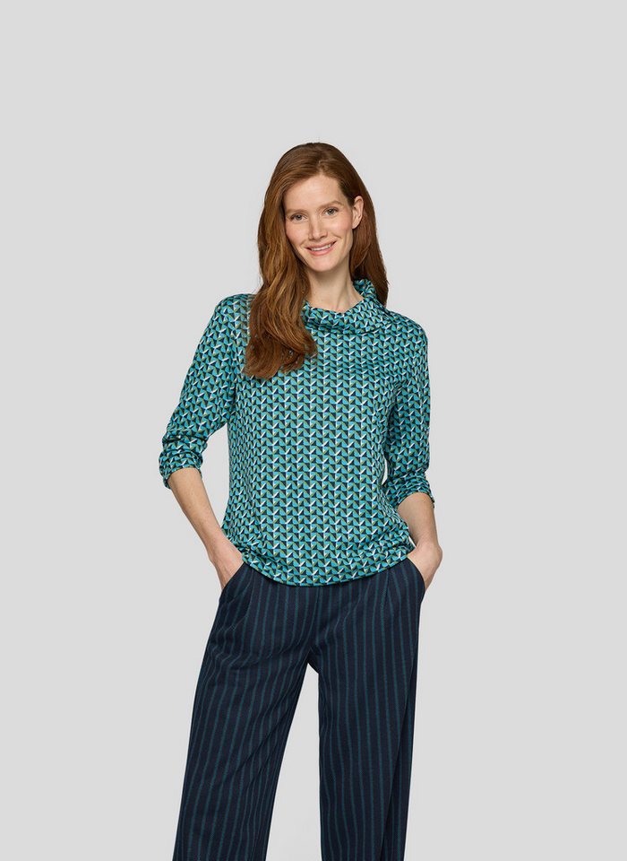 Rabe 3/4-Arm-Shirt mit geschlitztem Rollkragen und Minimal Print von Rabe