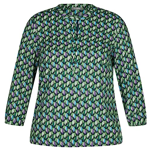 Rabe Damen Blusenshirt ohne Kragen Gemustert Kiwi grün/blau - 46 von Rabe