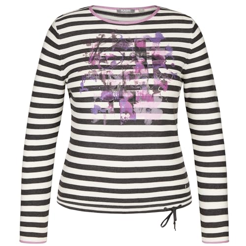 Rabe Damen Pullover gestreift mit Blumen Glanzprint Granit grau/Weiss - 42 von Rabe